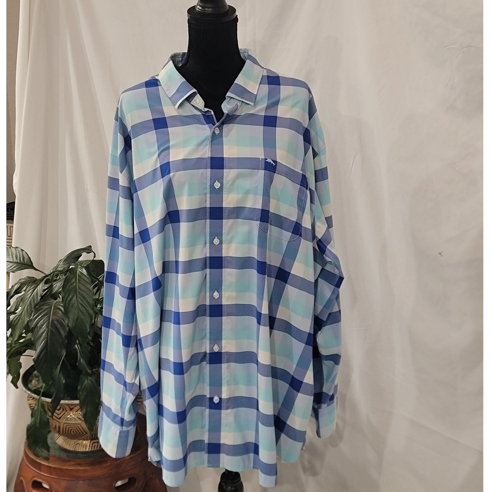 Tommy Bahama The‎ Siesta Key Mens 3XLB Blue Plaid Long Sleeve Button Down Shirt